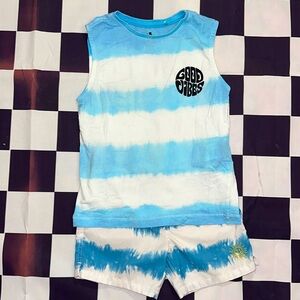 Cotton On Kids Boys “Good Vibes” Blue & White Summer Tank & Board Shorts Set 3-4